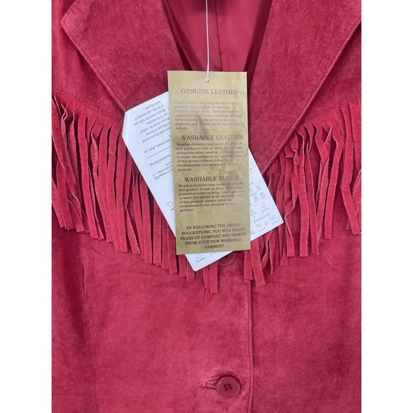 Denim & Co. Red Jacket L . Vintage New Damage To One Pocket Pit To Pit 22 Fringe - Picture 6 of 8